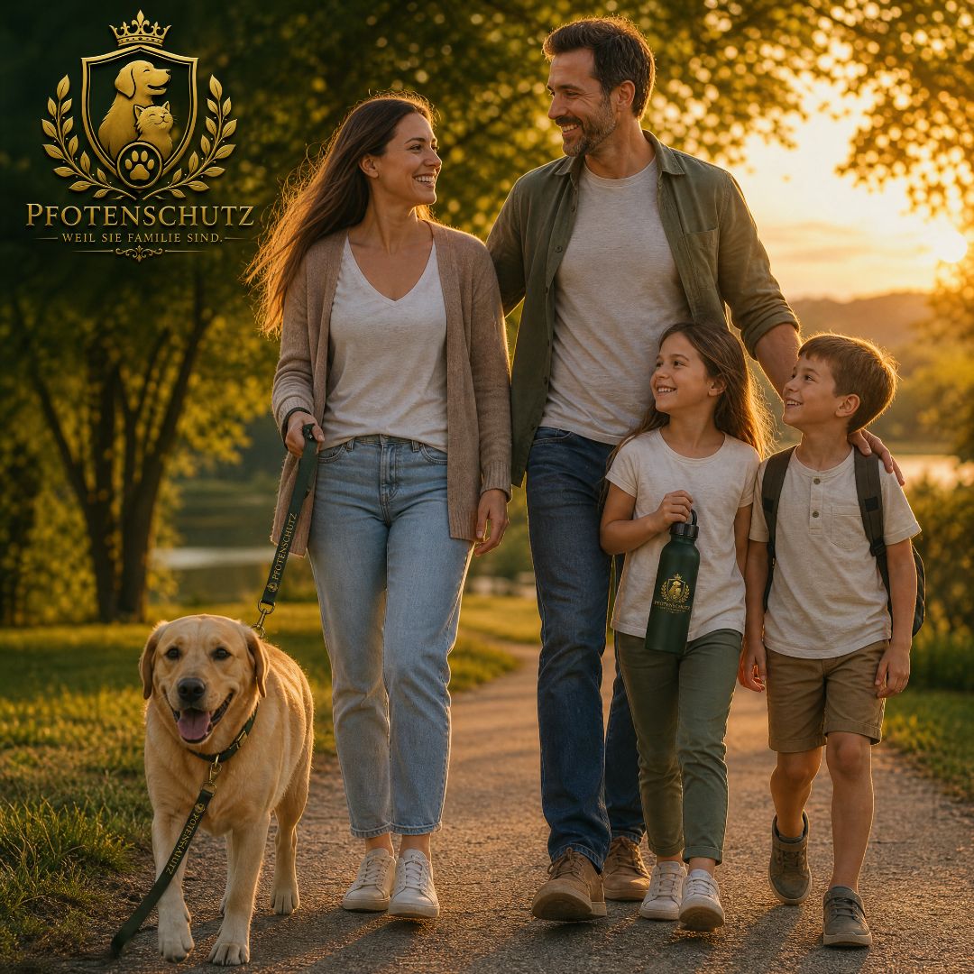 Familie beim Spaziergang mit Hund im Park